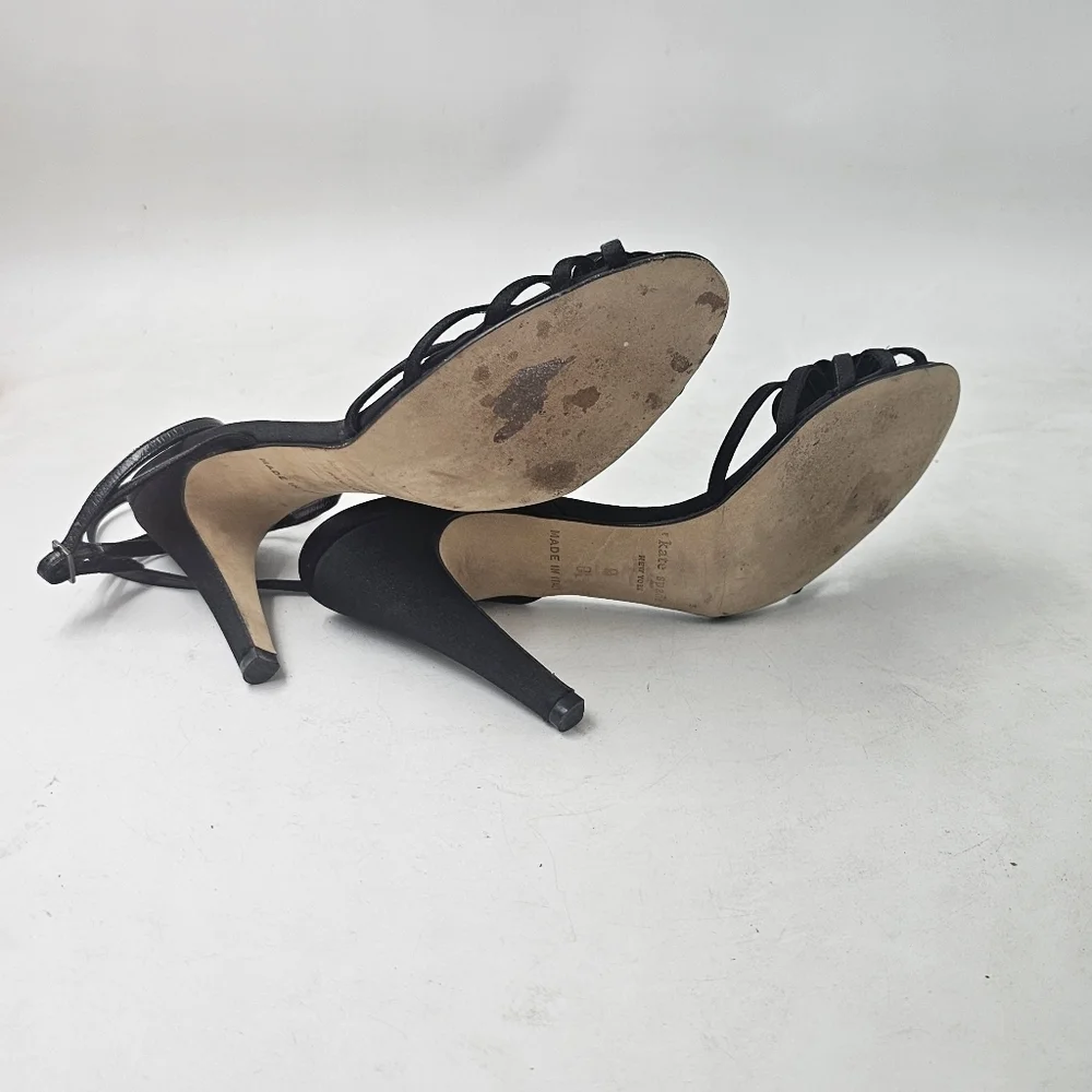 Kate Spade New York Black Satin Strappy Evening Sandals 4in Heel Womens 9B